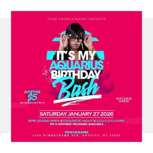 It's My Aquarius Birthday Bash Flyer Template