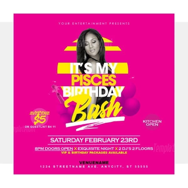 It's My Pisces Birthday Bash Flyer Template