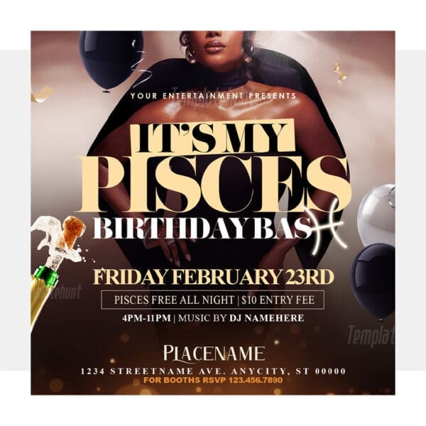 It's My Pisces Birthday Bash Flyer Template