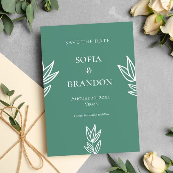 Green Save The Date Invitation 5" X 7" Template