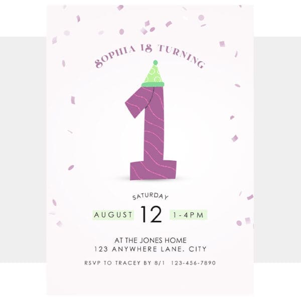 Girl First Birthday Invitation Template